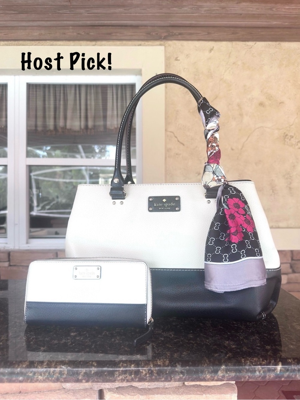 KATE SPADE ~ Three Piece Bag, Wallet and Purse Scarf Set in Classic White Black